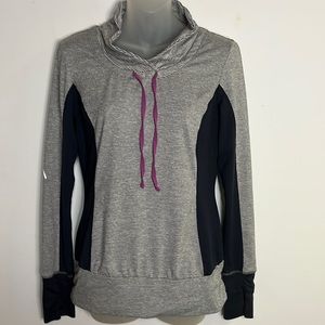 Kiwi Kate Women's Striped Cowl Neck Activewear Pullover with Thumb Holes